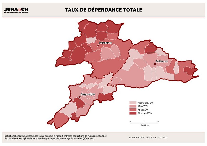 Densité de population - La densité de la population exprime le rapport entre la population résidante et la superficie d'une commune en kilomètres carrés